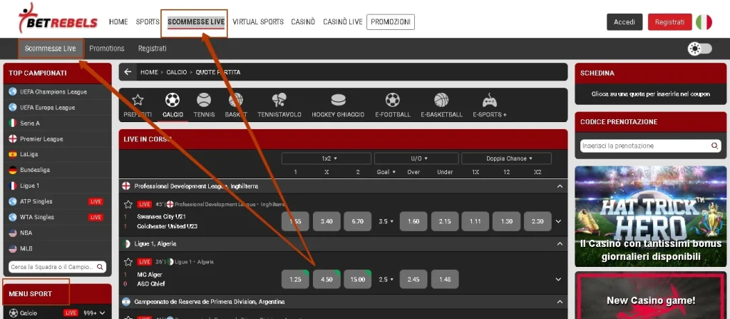 Betrebels Italia SCOMMESSE LIVE