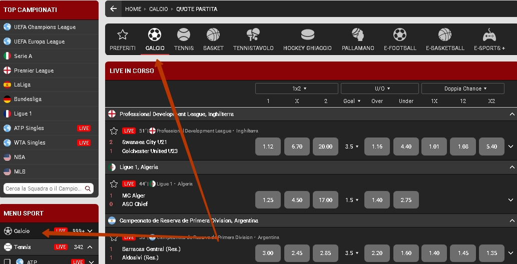 Scommesse Live sul calcio